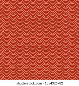 Red Chinese Seamless Pattern, Oriental Background. Vector Illustration