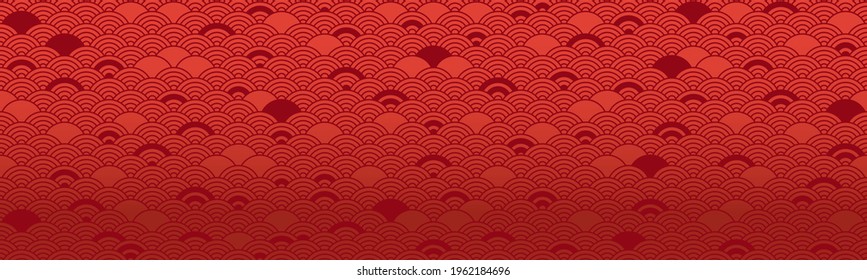 Red chinese seamless pattern, oriental shadow background. Japanese wave abstract bg. Vector illustration