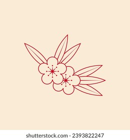 Red Chinese Style Plum Blossom on Vintage White Background.