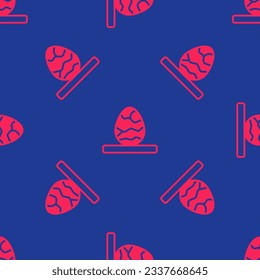 Red Chinese tea egg icon isolated seamless pattern on blue background.  Vector