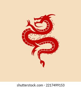 Red Chinese traditional dragon vector illustration. Red dragon awesome logo design. 