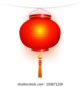 Red Chinese traditional paper lantern. Isolated on white background.