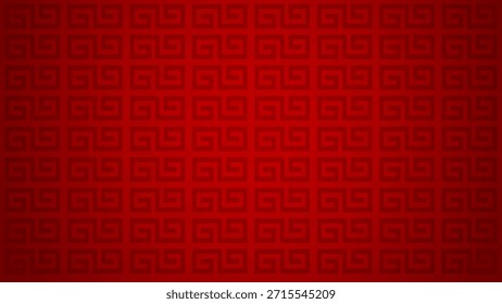 Red Chinese wallpaper background featuring a seamless repeating geometric key pattern inspired by traditional Asian motifs. Ideal for luxury packaging, festive posters, New Year designs, wallpapers