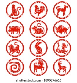 Red Chinese zodiac signs on simple white background - Shutterstock ID 1890276616
