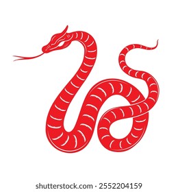 Red Chinese Zodiac Snake Vector Illustration – Traditional Lunar New Year Symbol for 2025 Year of the Snake Design