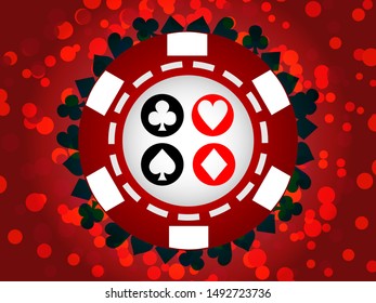 Red chip casino poker suits background vector