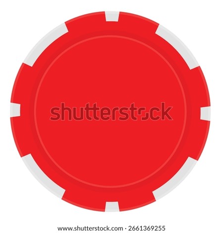 Red chip for gambling isolated on white background. Blank or empty playing chip. Gambling token for poker, casino design element. Vector illustration