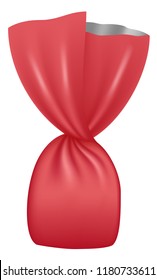 Red chocolate bonbon icon. Realistic illustration of red chocolate bonbon vector icon for web design isolated on white background