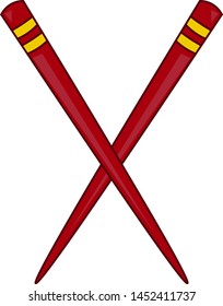 A red chopstick crossed together, vector, color drawing or illustration.