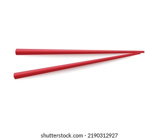 Red chopstick pair for sushi and chinese or japanese traditional cuisine, realistic vector illustration isolated on white background. Asian restaurant wooden chopsticks.