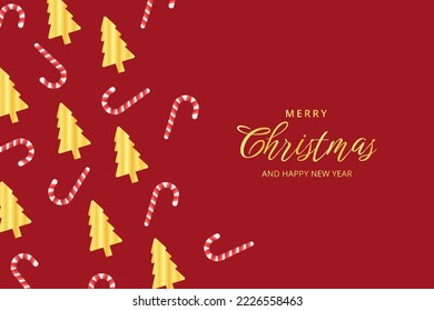 Roter Weihnachtsbanner mit Bäumen und Bonbondekation