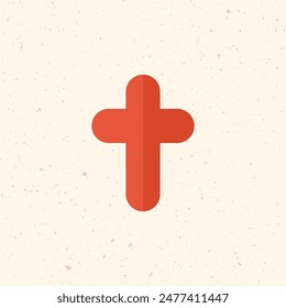 Red Christian cross icon. Simple Christian cross on light background. christianity religion symbol. Stock vector illustration isolated