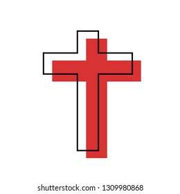 Red Christian Cross Symbol, Icon of the Christian faith on White Background.