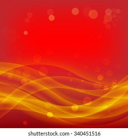 Red Christmas Abstract Background with Smooth Waves and Light Golden Bokeh Effect 