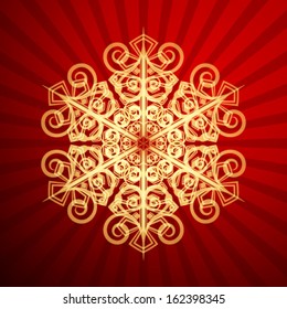 Red Christmas backdrop with christmas snowflake, vector illustration.