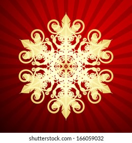 Red Christmas backdrop with christmas snowflake, vector illustration.