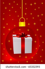 Red Christmas background with ball and snowflake