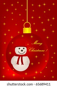 Red Christmas background with ball and snowflake