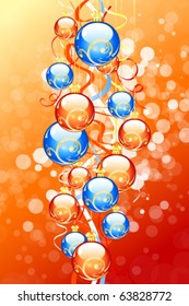 Red Christmas background with Christmas balls and sparkles