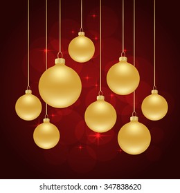 red Christmas background with Christmas balls. vector illustration