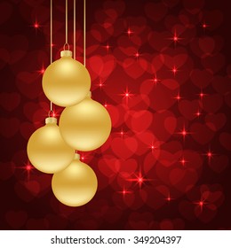 red Christmas background with Christmas balls. vector illustration