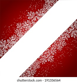 Red Christmas background with banner from snowflakes, illustration.