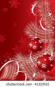 Red christmas background with baubles. All elements on separate layers for easy changes.