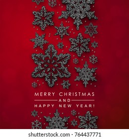 Red Christmas background with Black Glittery Snowflakes