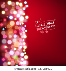Red Christmas background with bokeh lights.