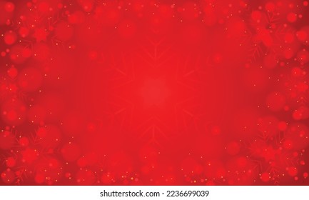 Red Christmas background with bokeh snowflakes. Vector illustration EPS10.