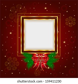 Red Christmas background with bow, illustration.