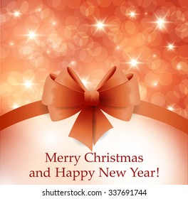 Red Christmas background with bow and ribbon
