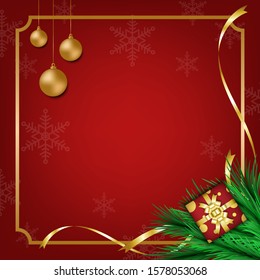Red christmas background and decoration object, advertising banner design. Festival and celebration concept.