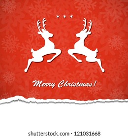 Red Christmas background deer. Vector  illustration.