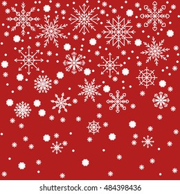 Red Christmas background design with white snowflakes. Winter Background in a modern flat style. Vector illustration