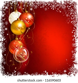 red Christmas background with evening balls