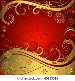 Red christmas background with frame and snowflakes (vector)