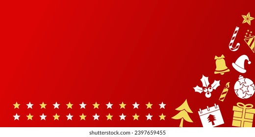 Red Christmas background, free copy space area. with various interesting Christmas ornaments. vector template for banner, poster, social media, Christian holiday greeting card.