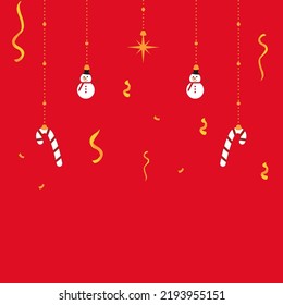 Red Christmas background, garland and confetti. Vector graphics
