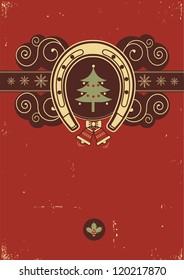 Red Christmas background with horseshoe
