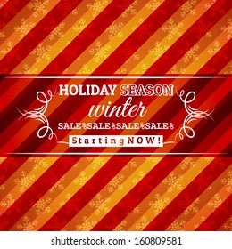 red christmas background and label with sale offer, vector illustration