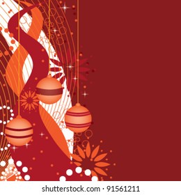 Red Christmas background with many circles as decorations.