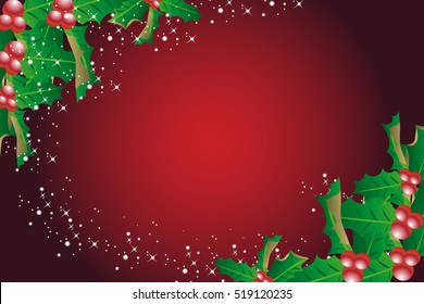 Red Christmas Background With Mistletoe Frame.