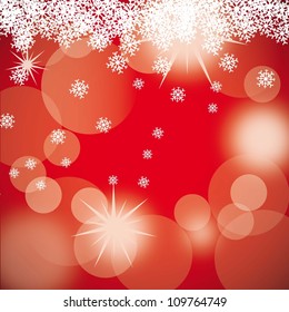 red christmas background on abstract white lights. vector illustration