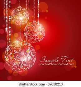 Red Christmas Background with Christmas ornaments