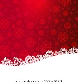 Red Christmas background with paper cut white snowflakes.