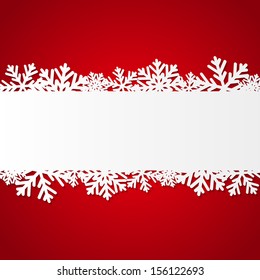 Red Christmas background with paper snowflakes