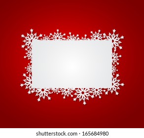 Red Christmas background with paper snowflakes.