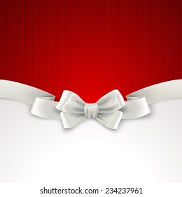 Red Christmas background ribbon with white silk bow Vector illustration