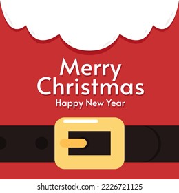 Red Christmas background of Santa suit with belt and gold buckle. Santa suit wallpaper.